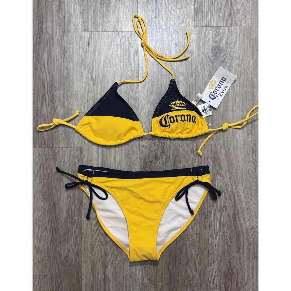 Corona Advertising Navy Blue Embroidered Bikini Swimsuit Size M